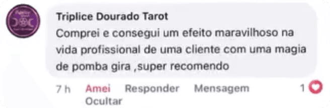 Depoimento de Triplice Dourado Tarot: Comprei e consegui um efeito maravilhoso na vida profissional de uma cliente. Super recomendo.